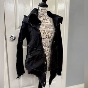 Chintamani Alchemistry Black Hooded Jacket Small Distressed Raw Hem Cotton